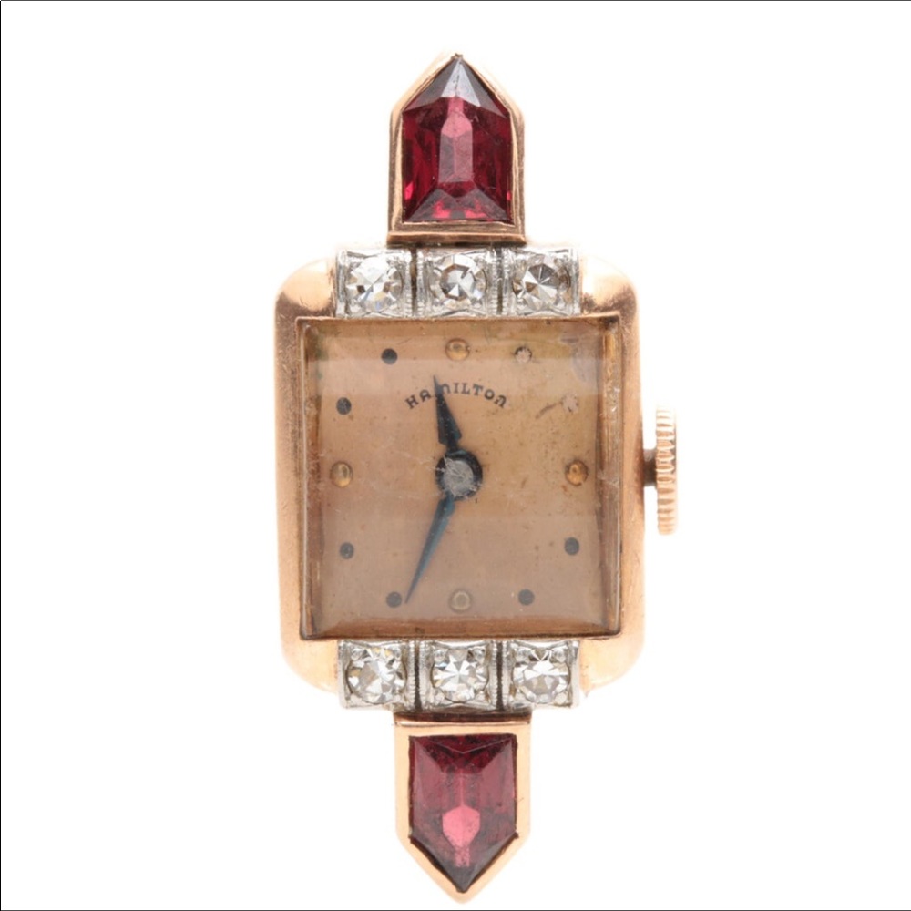 *💕HP 💕 Rare Hamilton 14K Diamond/Garnet Watch